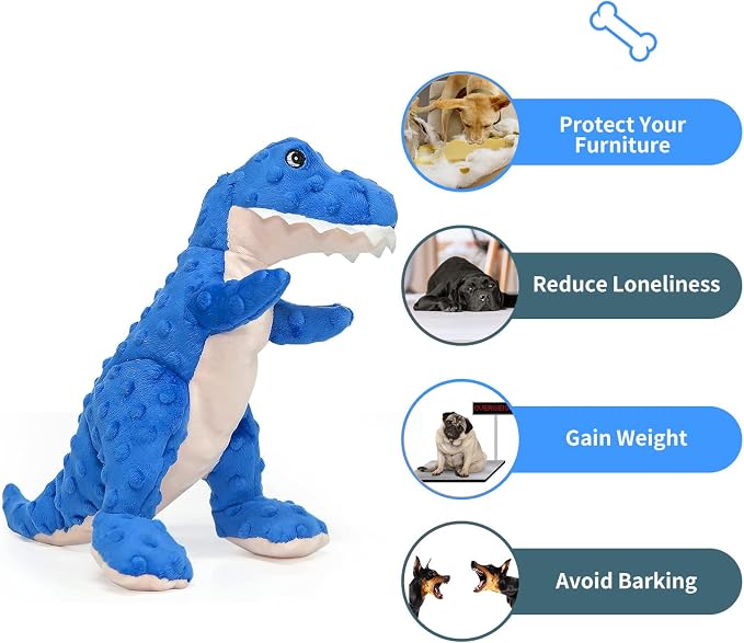 Blue Dinosaur Squeaky Dog Toy | Plush Puppy Toy